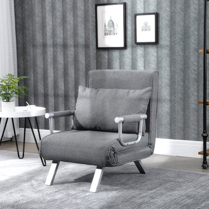 HOMCOM – 3-in-1-Schlafsessel mit 5-fach verstellbarer Rückenlehne und Armlehnen, 65 × 69 × 80 cm, Grau