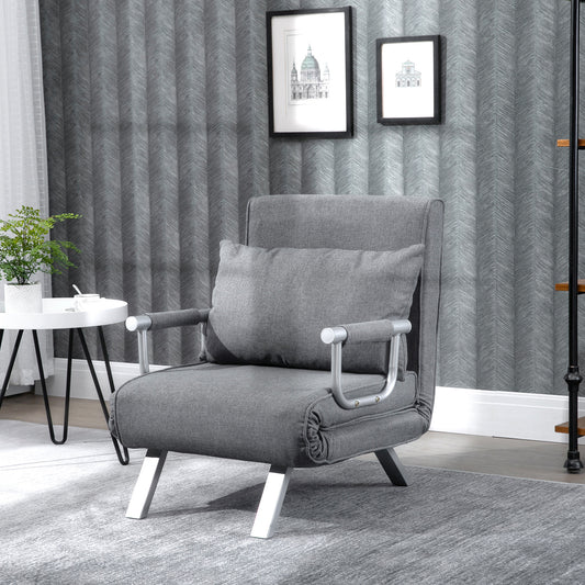HOMCOM – 3-in-1-Schlafsessel mit 5-fach verstellbarer Rückenlehne und Armlehnen, 65 × 69 × 80 cm, Grau