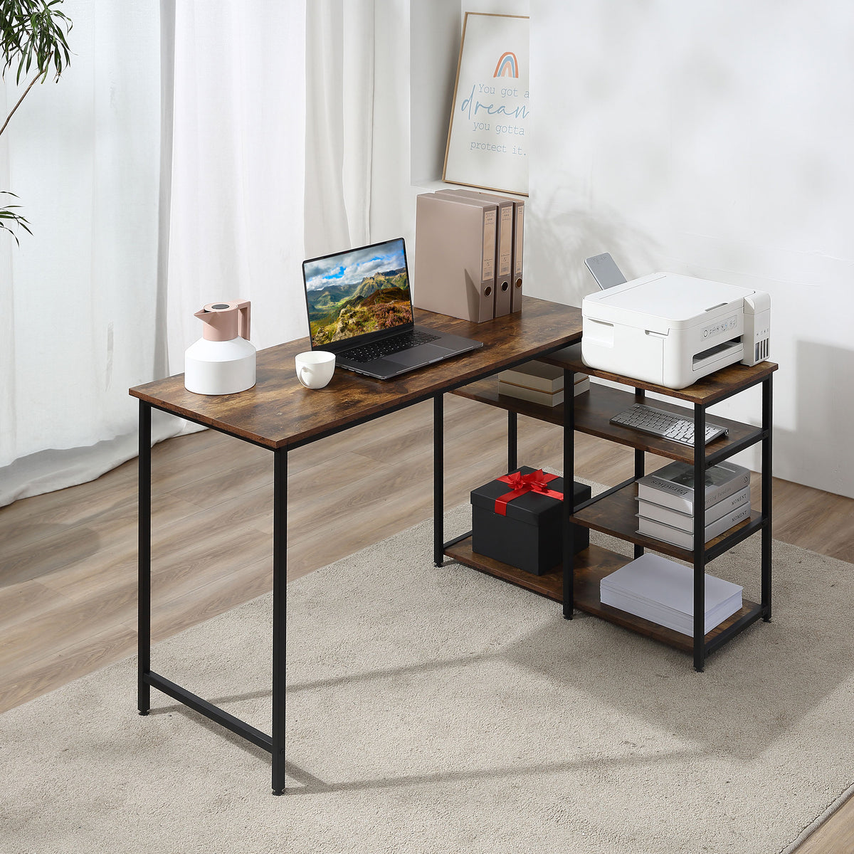 Eckschreibtisch, Schreibtisch Ecke, Schreibtisch L Form, L Schreibtisch, Schreibtisch mit Stauraum, Bürotisch, HOMCOM, 1