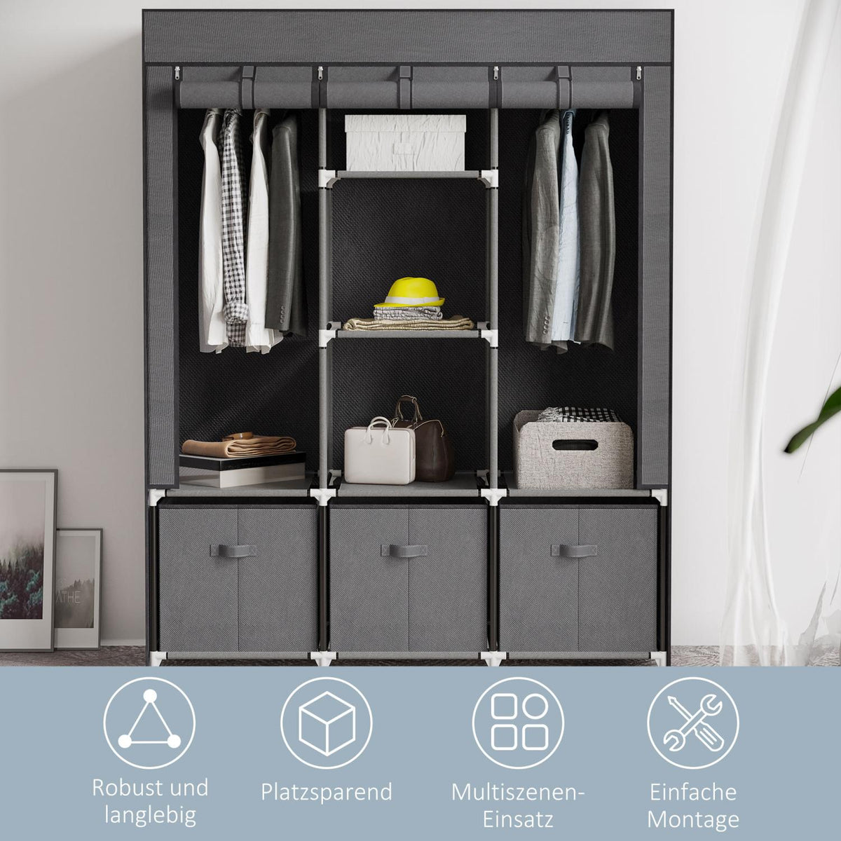 Faltshrank, Faltbarer Kleiderschrank, Faltbarer Schrank, Kleiderschrank Faltbar, Klappbarer Kleiderschrank, 1