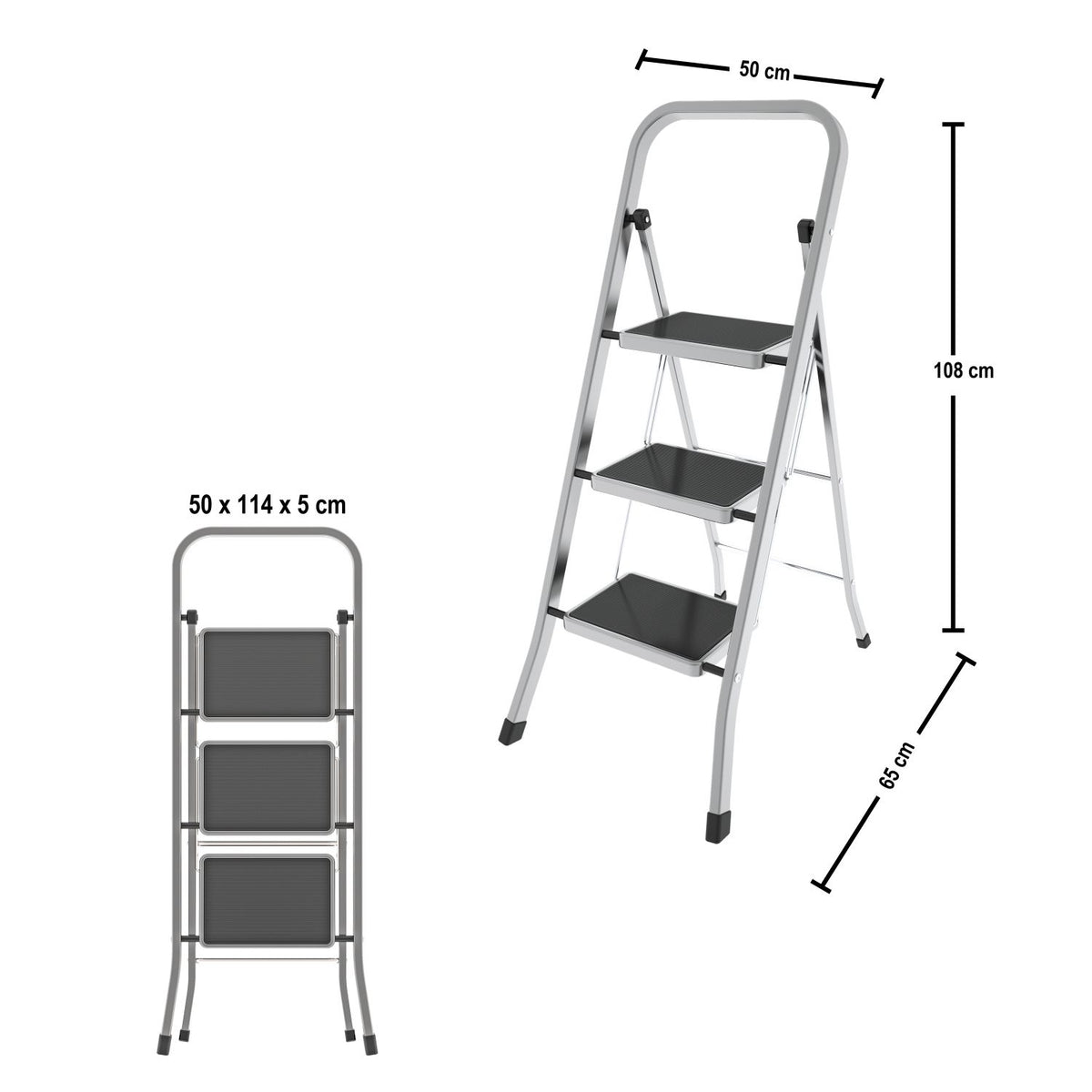 Trittleiter 3 Stufen, Klappleiter Alu, Stufenleiter, Stufengröße 30x21 cm, Max. Belastbar: 150 kg, Hergestellt in Italien, Colombo FACTOTUM ALUMINIUM Trittleiter 3 Stufen, 2
