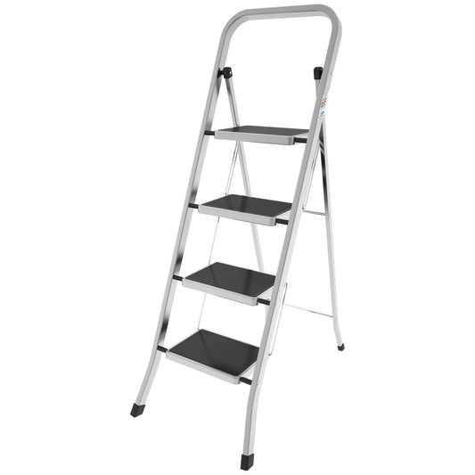 Trittleiter, 4 Stufen, Klappleiter Alu, Stufenleiter, Stufengröße 30x21 cm, Max. Belastbar: 150 kg, Hergestellt in Italien, Colombo FACTOTUM ALUMINIUM Trittleiter 4 Stufen, 1