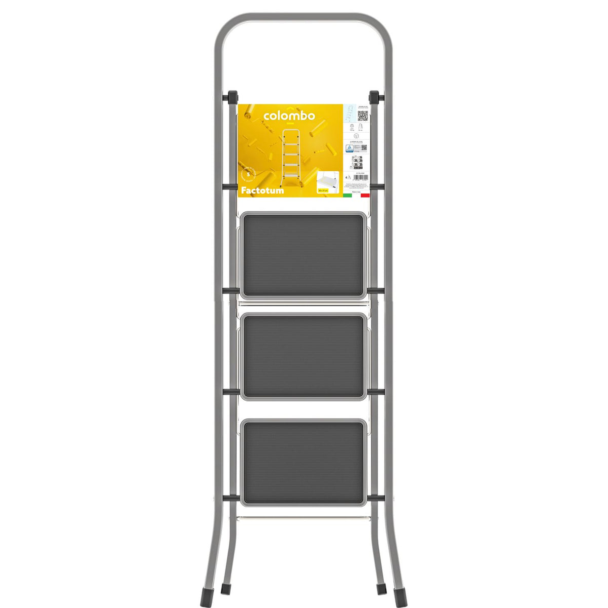 Trittleiter, 4 Stufen, Klappleiter Alu, Stufenleiter, Stufengröße 30x21 cm, Max. Belastbar: 150 kg, Hergestellt in Italien, Colombo FACTOTUM ALUMINIUM Trittleiter 4 Stufen, 3