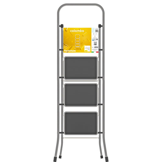 Trittleiter, 4 Stufen, Klappleiter Alu, Stufenleiter, Stufengröße 30x21 cm, Max. Belastbar: 150 kg, Hergestellt in Italien, Colombo FACTOTUM ALUMINIUM Trittleiter 4 Stufen, 3