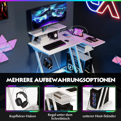 Gaming Tisch, PC Tisch, Computertisch, Schreibtisch L Form, L Schreibtisch, Schreibtisch Weiß, Costway, 4