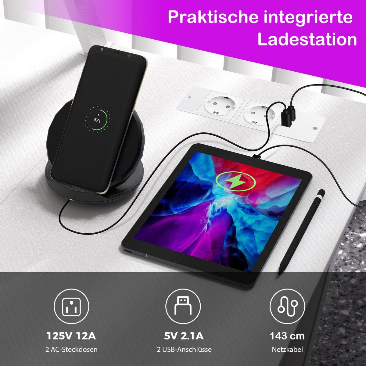 Gaming Tisch, PC Tisch, Computertisch, Schreibtisch L Form, L Schreibtisch, Schreibtisch Weiß, Costway, 5