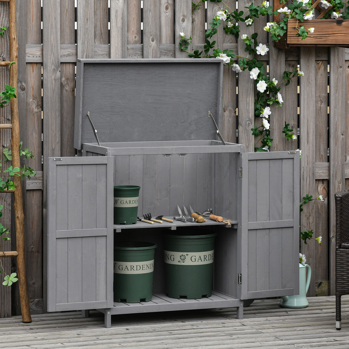 Gartenschrank Wetterfest, Gartenschrank Holz, Geräteschuppen, Geräteschrank aus Tannenholz, Doppeltür, 2 Fächer, Outsunny, 2