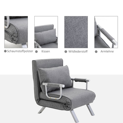 HOMCOM – 3-in-1-Schlafsessel mit 5-fach verstellbarer Rückenlehne und Armlehnen, 65 × 69 × 80 cm, Grau