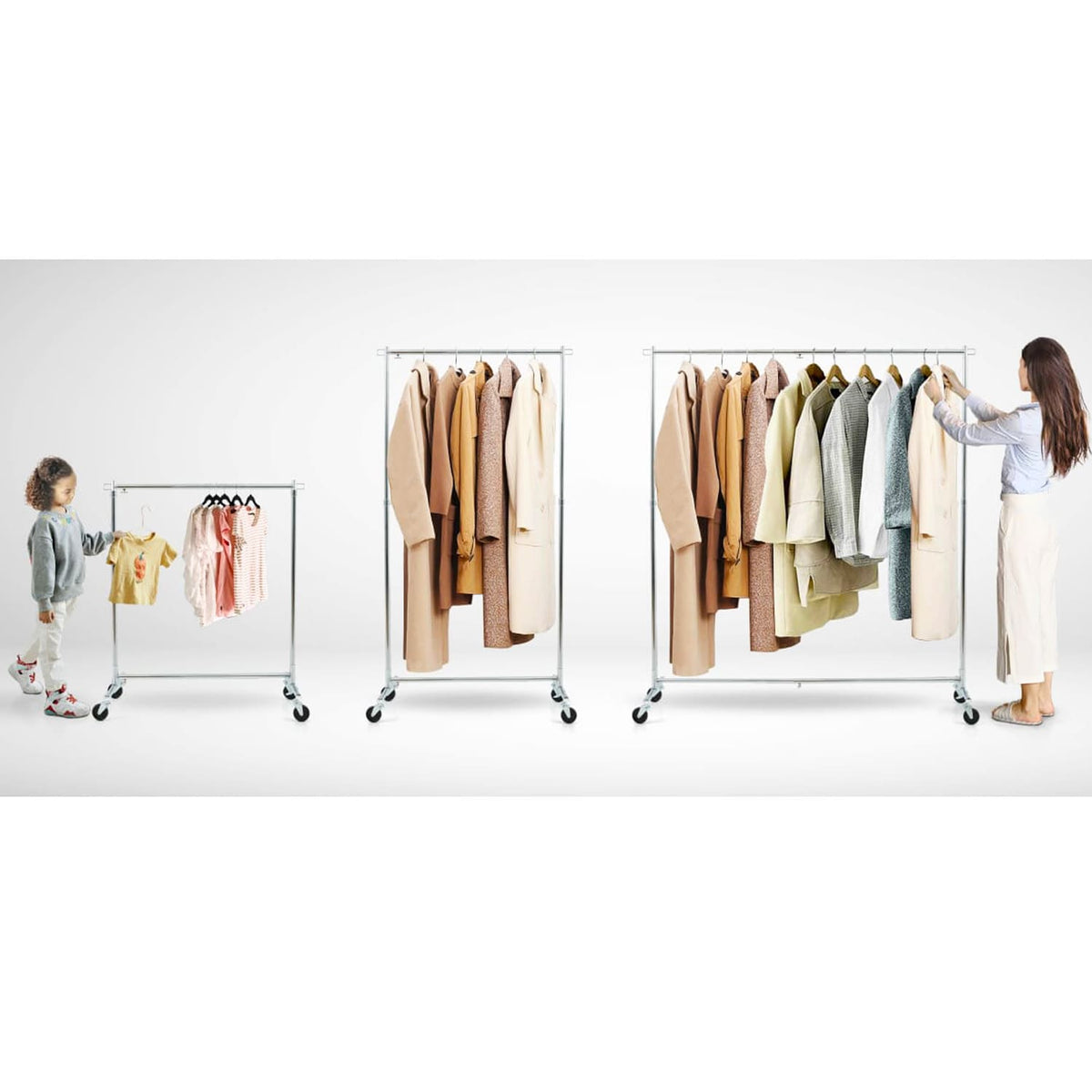 Schwerlast-Kleiderständer, auf Rädern, bis 60 kg, Kleiderständer, Verstellbar Kleiderstange, Tatkraft Urban, 4