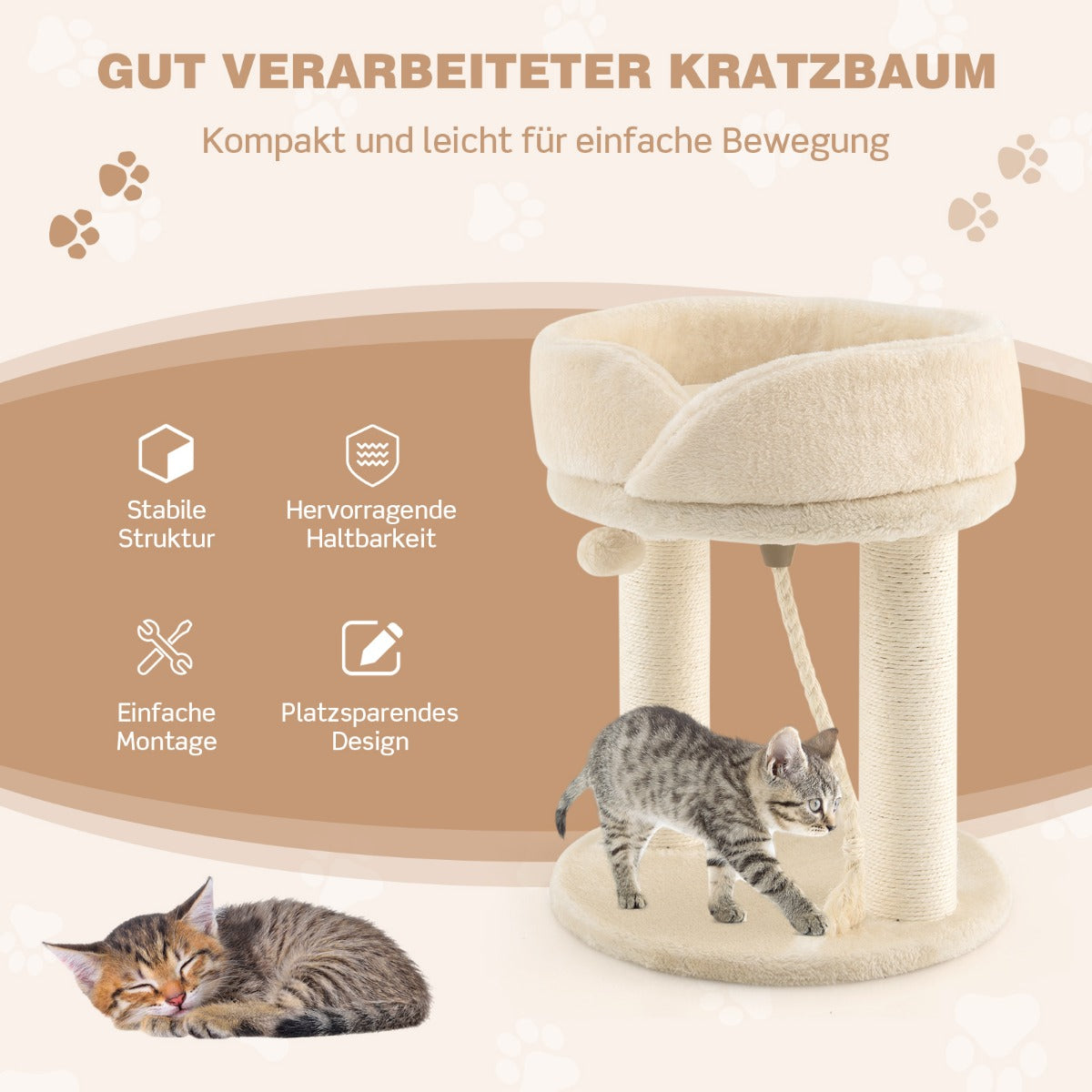 Kratzbaum modern, Kratzbaum stabil, Katzenkratzbaum mit Weicher Sitzfläche Sisalturm für Katzen, Katzenmöbel, Costway, 2
