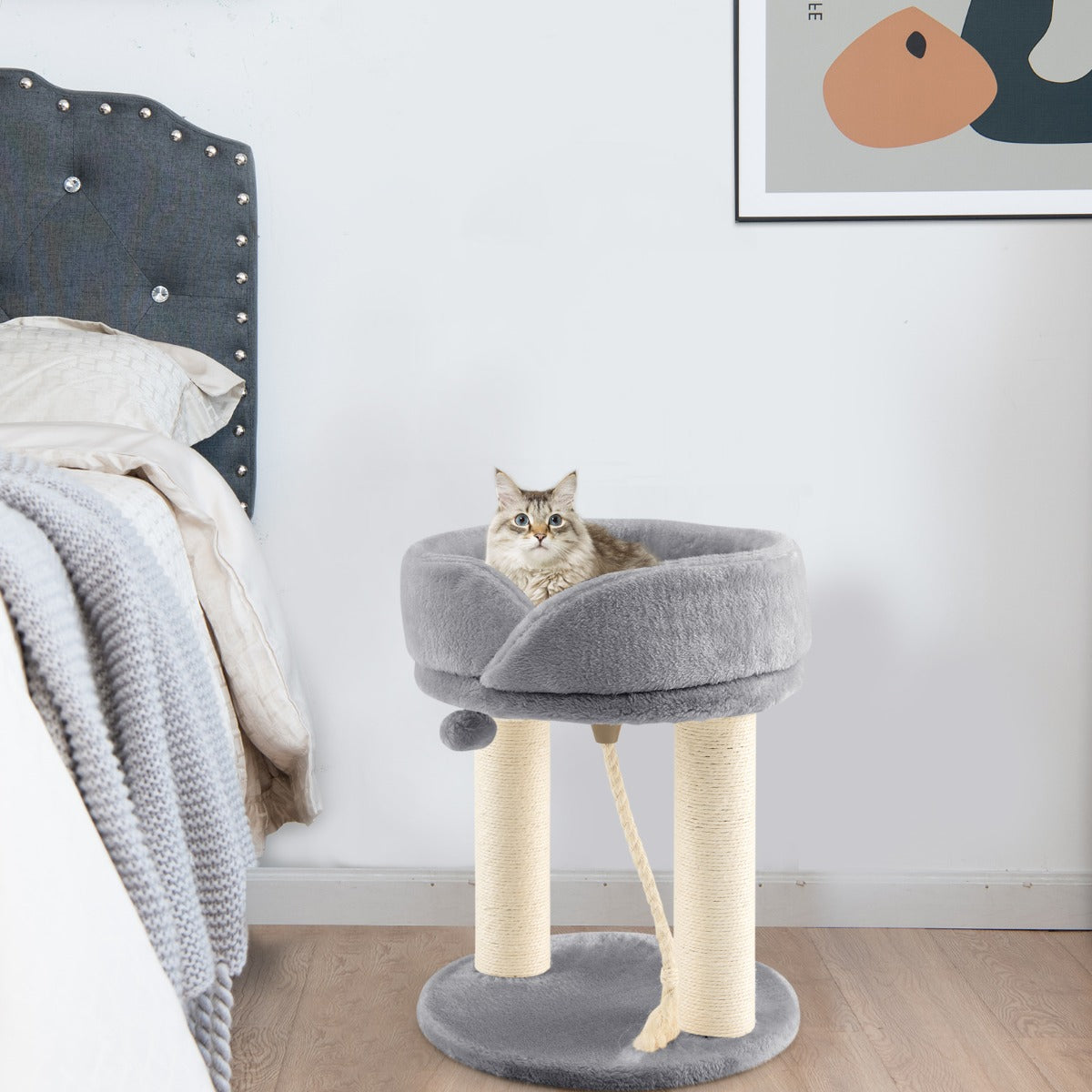 Kratzbaum modern, Kratzbaum stabil, Katzenbaum Katzenkratzbaum mit Weicher Sitzfläche Sisalturm für Katzen, Grau, Costway, 1