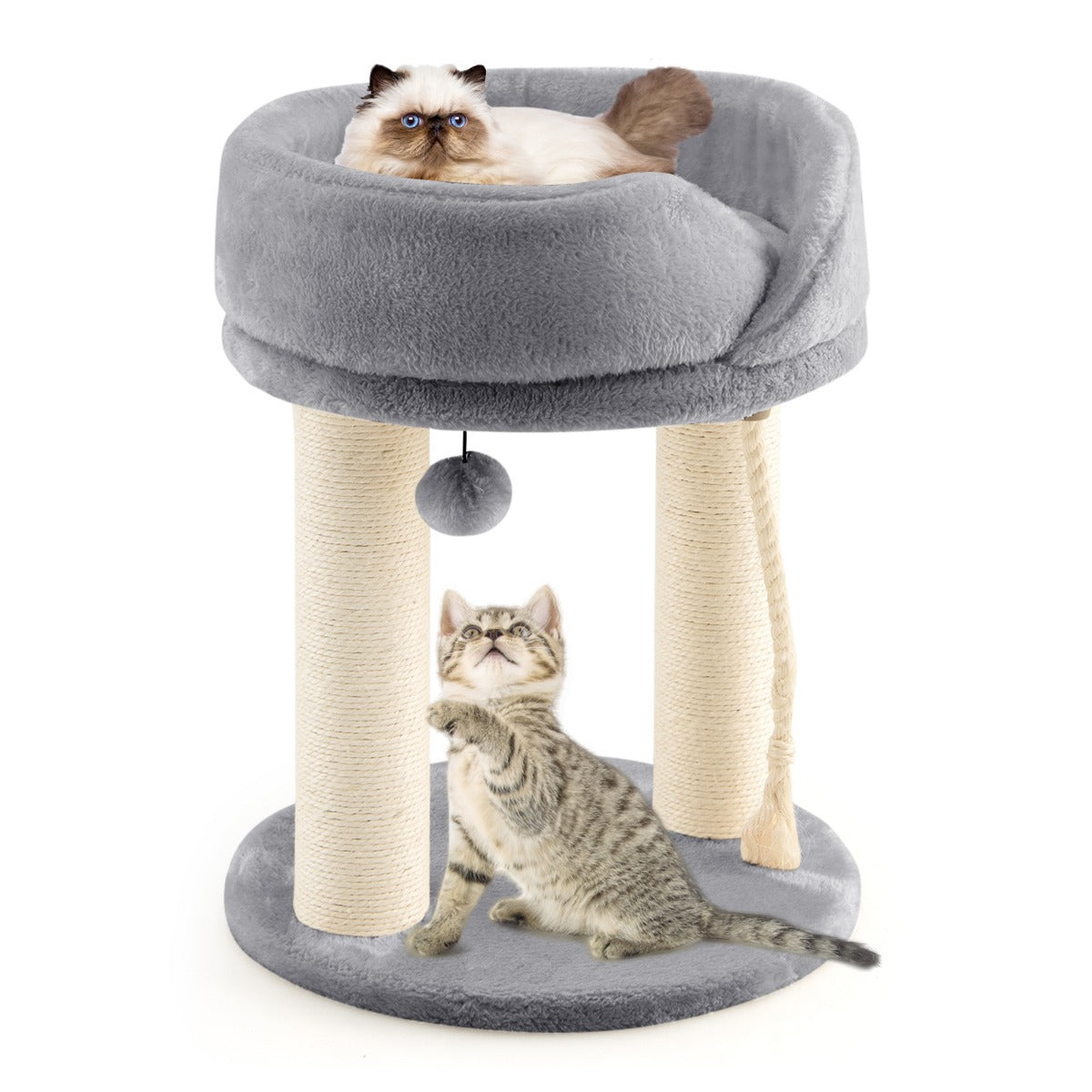 Kratzbaum modern, Kratzbaum stabil, Katzenbaum Katzenkratzbaum mit Weicher Sitzfläche Sisalturm für Katzen, Grau, Costway, 3