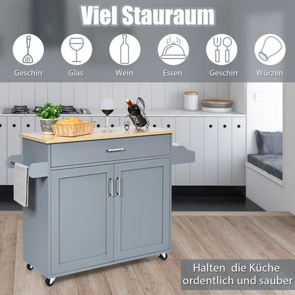 Kücheninsel, Küchenwagen mit arbeitsplatte, Kücheninsel-Wagen rollender Aufbewahrungswagen großer Schrank, Grau Natur, Costway, 5