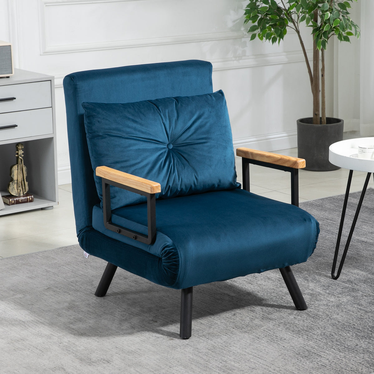HOMCOM – Schlafsessel mit Bettfunktion, 5-fach verstellbarer Rückenlehne und Kissen, bis 120 kg, Blau