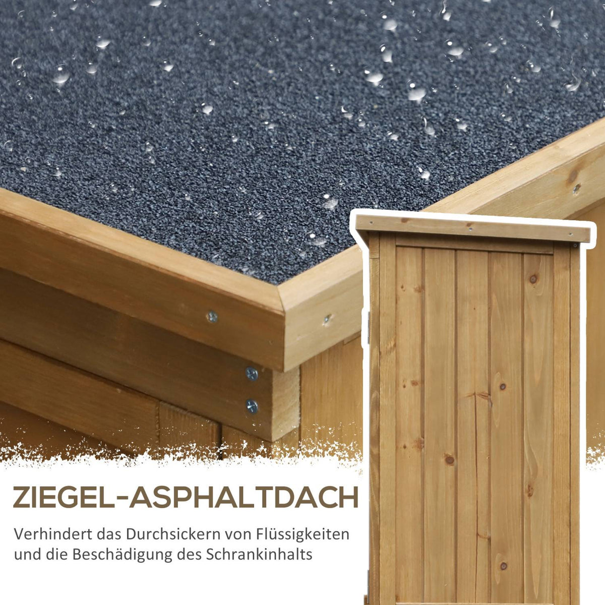 Outdoor schrank, Gartenschrank Holz, Terrassenschrank, Gerätehaus mit Pultdach, Bitumenpappe, Lamellentüren, Outsunny, 3