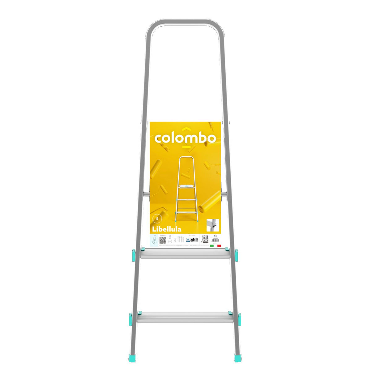 Trittleiter, Trittleiter 3 stufen, Trittleiter Klappbar, Höhe 61 cm,  Max, Belastbar 150 kg, Aluminium, Hergestellt in Italien, Colombo LIBELLULA 3 stufen, 5