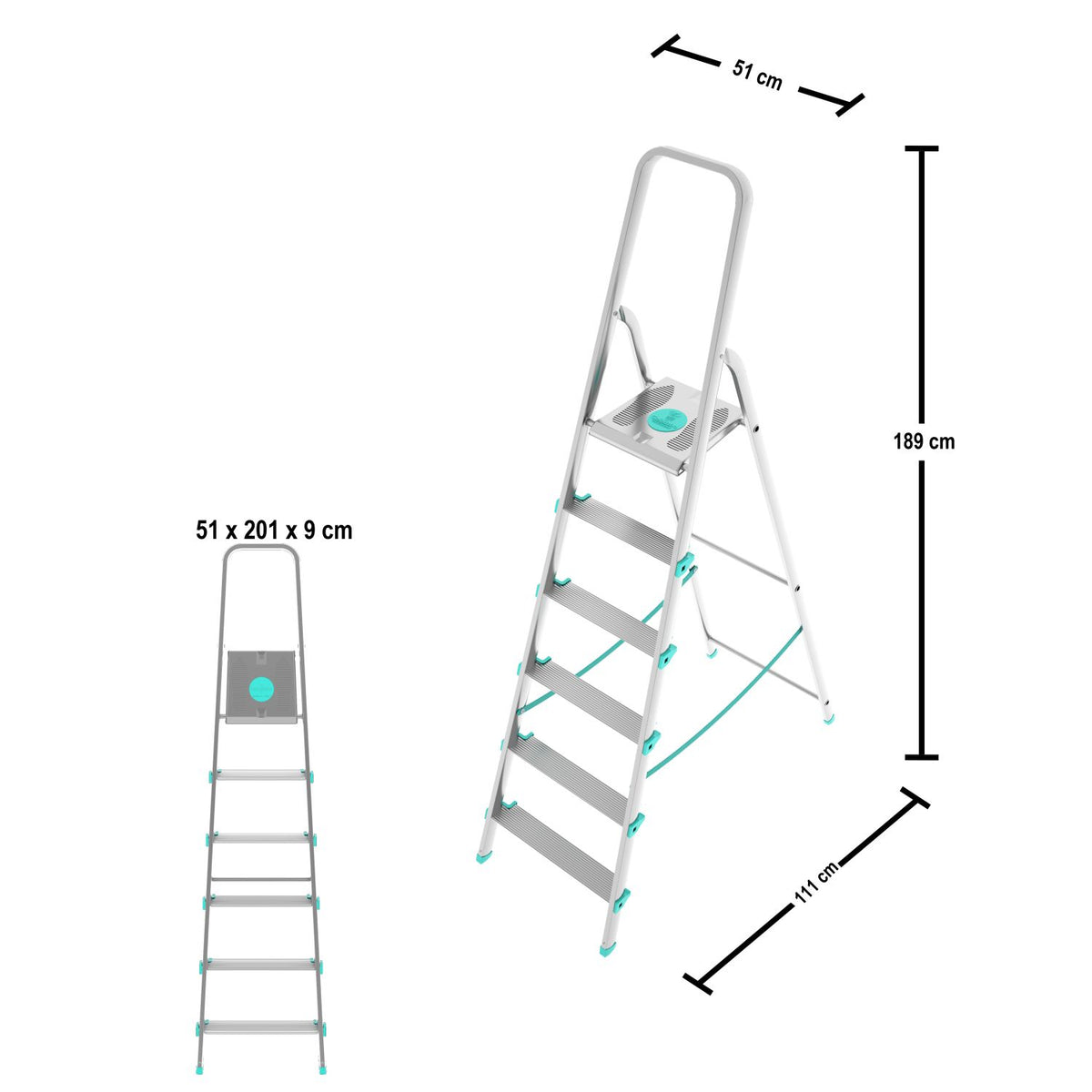 Trittleiter, Trittleiter 6 stufen, Trittleiter Klappbar, Höhe 129 cm,  Max, Belastbar 150 kg, Aluminium, Hergestellt in Italien, Colombo LIBELLULA 6 stufen, 3