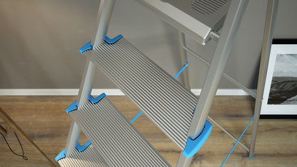 Trittleiter 3 Stufen, Klappleiter Alu, Extragroßer Stufe 12cm, Stufenleiter, mit Ablageschale, Max. Belastbar 150kg, Aluminium, Colombo ATLANTICA - Trittleiter 3 Stufen, 3