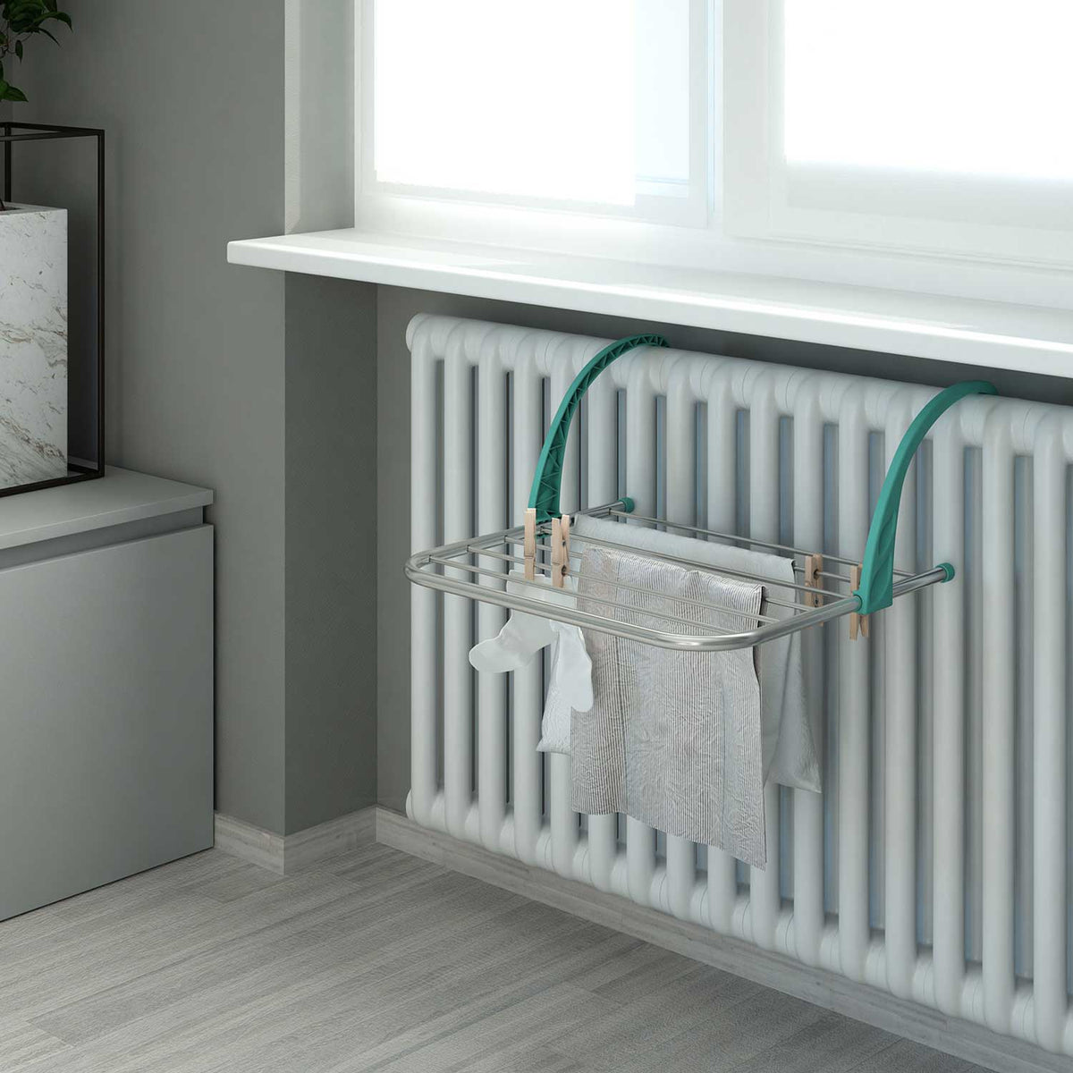 Colombo Gocciolo 5 – Klappbarer Heizkörper- und Balkonwäscheständer aus Aluminium, 5 m Trockenlänge, Made in Italy