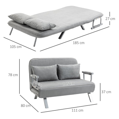 Schlafsofa, Schlafcouch, Couch mit Schlaffunktion, Sofa Bed, Zweisitzer Bettfunktion & Kissen, Verstellbares Sofa, HOMCOM, 2