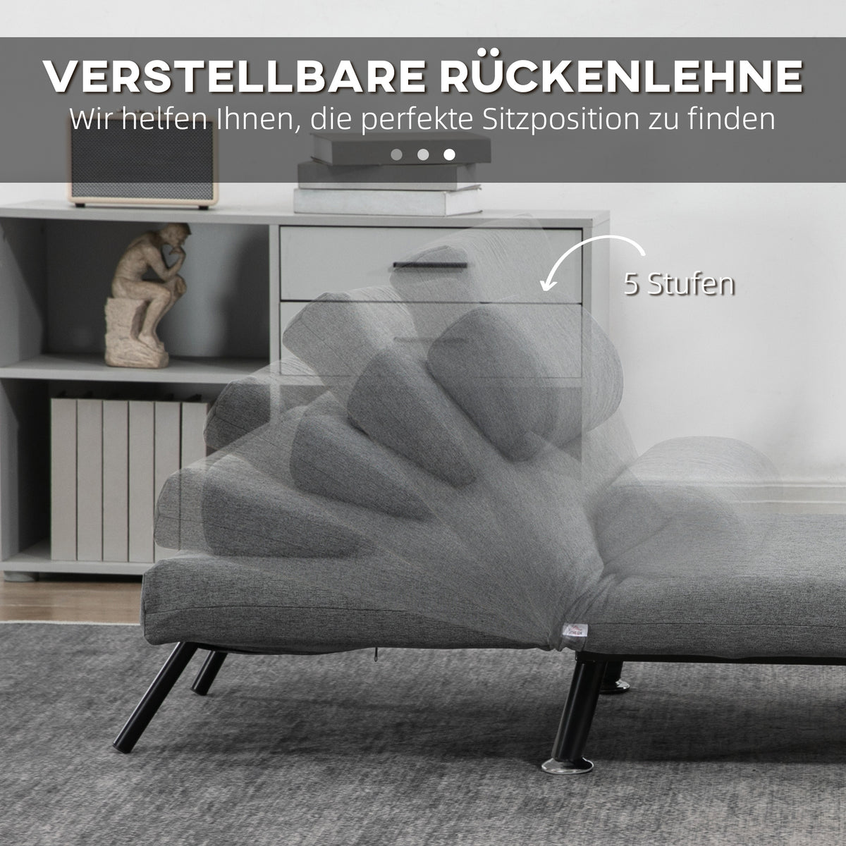 Schlafsofa, Schlafsessel, bis 150 Kg, Klappsessel mit Bettfunktion, Verstellbare Rückenlehne, Dunkelgrau, HOMCOM, 6