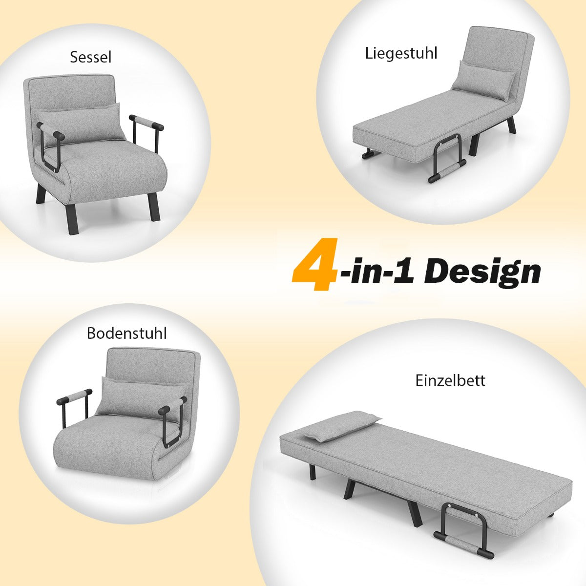 Schlafsofa, Sessel mit Schlaffunktion, Bettsessel, Cabrio-Schlafsofa, Klappsessel, Schlafcouch Sofabett, Costway, 3
