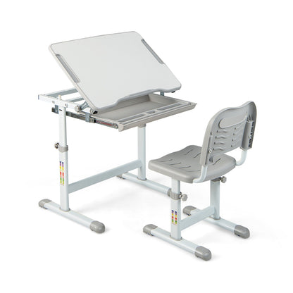 Schreibtisch Kinder, Höhenverstellbar Kinderschreibtisch Set, mit Neigbarer Tischplatte, Tisch, Stuhl, Costway, 2