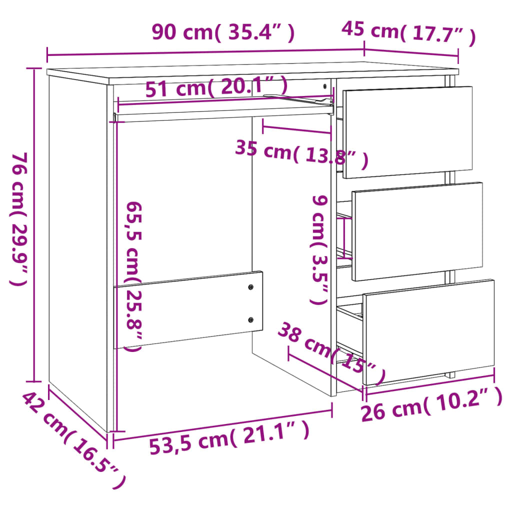 Schreibtisch, Schreibtisch Schmal, Schreibtisch mit Schubladen, vidaXL, 3