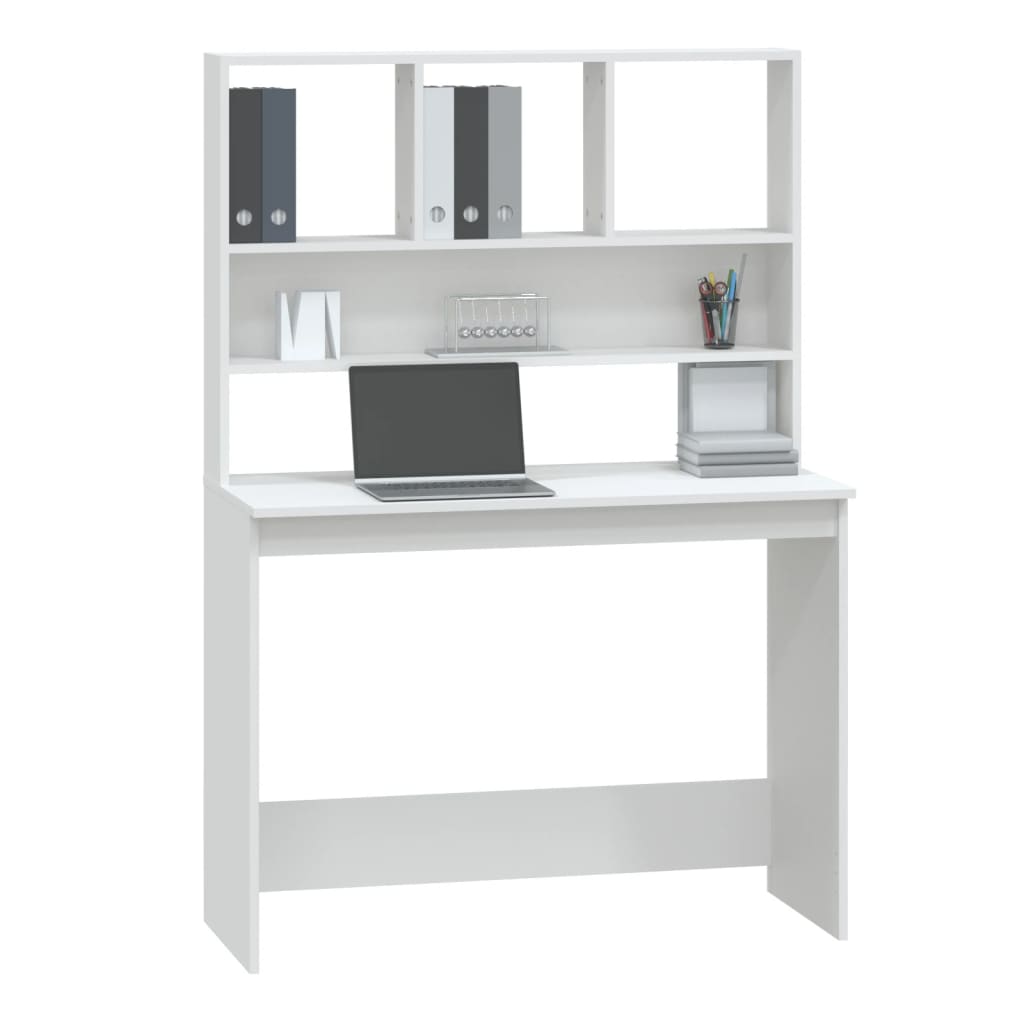 Schreibtisch, Schreibtisch mit Stauraum, Schreibtisch weiß, Schreibtisch Holz, Schreibtisch mit Regal, vidaXL, 4