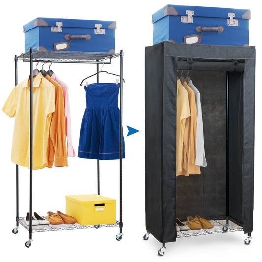 Schwerlast Faltschrank, Stoffkleiderschrank, Kleiderschrank auf Rollen, bis 70 kg, 75x45x150 cm, Leinenimitat, art moon Buffalo Schwarz, 1
