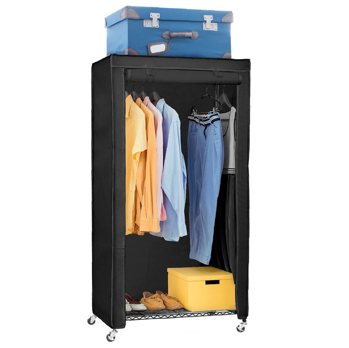 Schwerlast Kleiderschrank auf Rollen art moon Buffalo, Stoffkleiderschrank mit Schutzhülle, 75x45x150 cm, stabil und belastbar