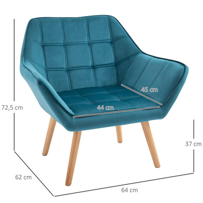 Sessel Modern, Einzelsessel, TV Sessel, Ohrensessel Relaxsessel, Samt, erhöhte Beine, HOMCOM, 2
