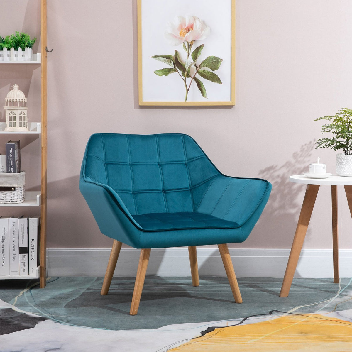 Sessel Modern, Einzelsessel, TV Sessel, Ohrensessel Relaxsessel, Samt, erhöhte Beine, HOMCOM, 8