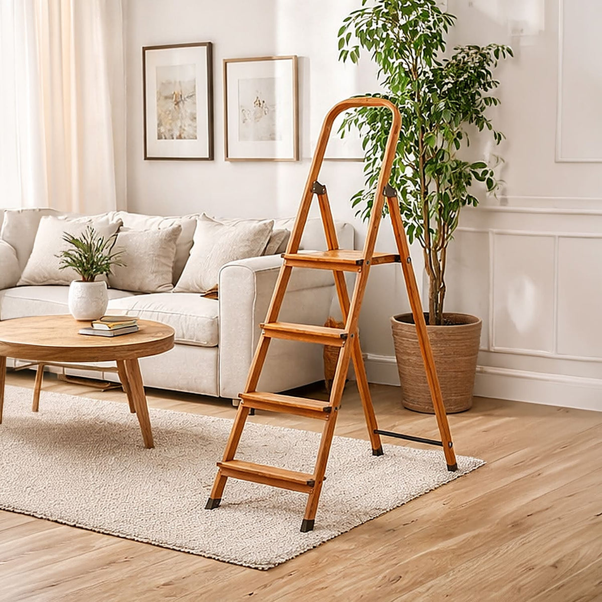 Trittleiter 4 Stufen, Holzleiter, Tatkraft Upgrade 4, livingroom  step ladder