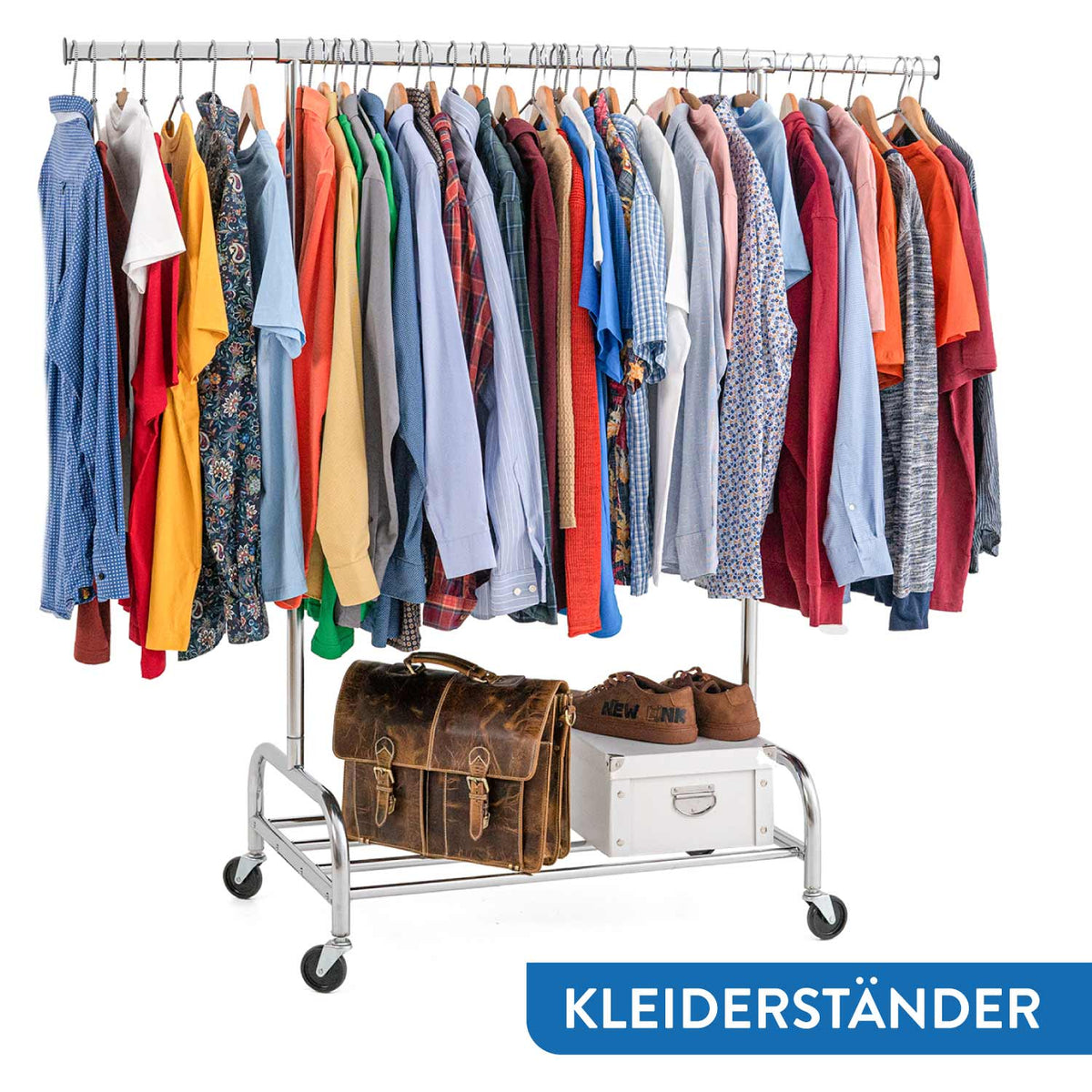 Schwerlast Kleiderständer auf Rollen mit Abdeckung, Garderobenständer mit Ablage, Verchromt Stahl, Tatkraft Tiger & Defender, 4