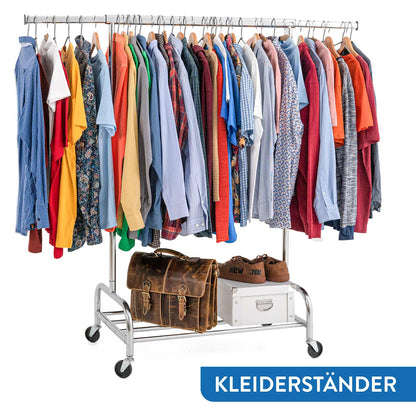 Schwerlast Kleiderständer auf Rollen mit Abdeckung, Garderobenständer mit Ablage, Verchromt Stahl, Tatkraft Tiger & Defender, 4