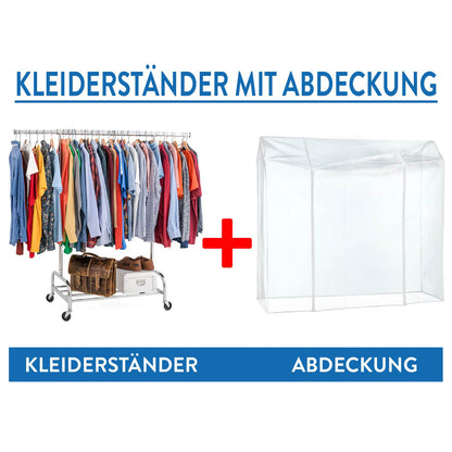 Schwerlast Kleiderständer auf Rollen mit Abdeckung, Garderobenständer mit Ablage, Verchromt Stahl, Tatkraft Tiger & Defender, 3