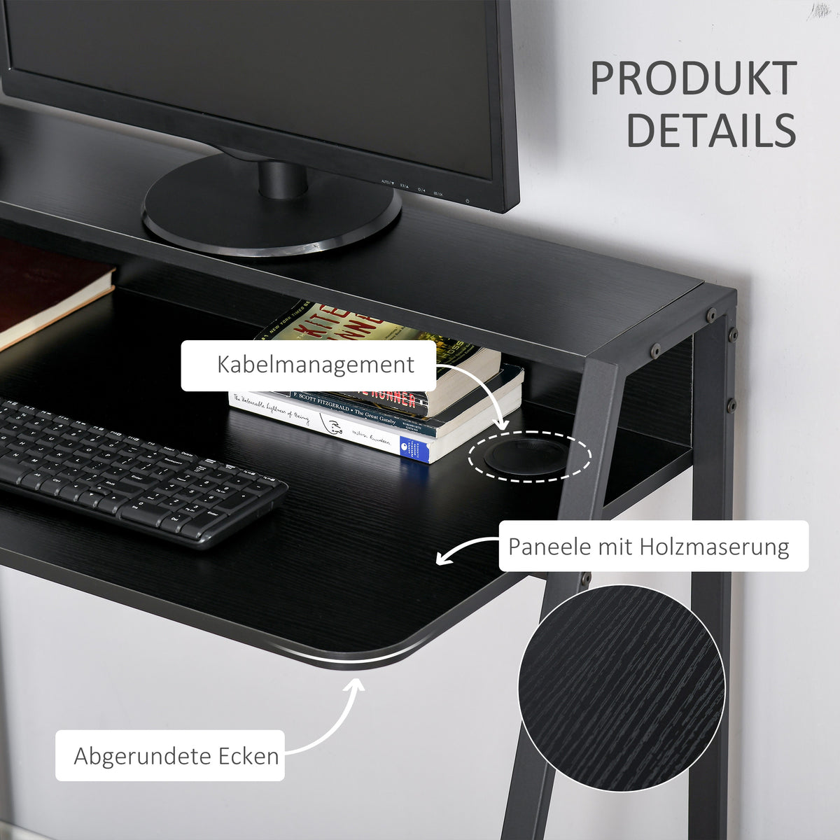 HOMCOM – Kompakter Computertisch mit Ablage und Kabeldurchlass, 84 × 45 × 85 cm, Schwarz