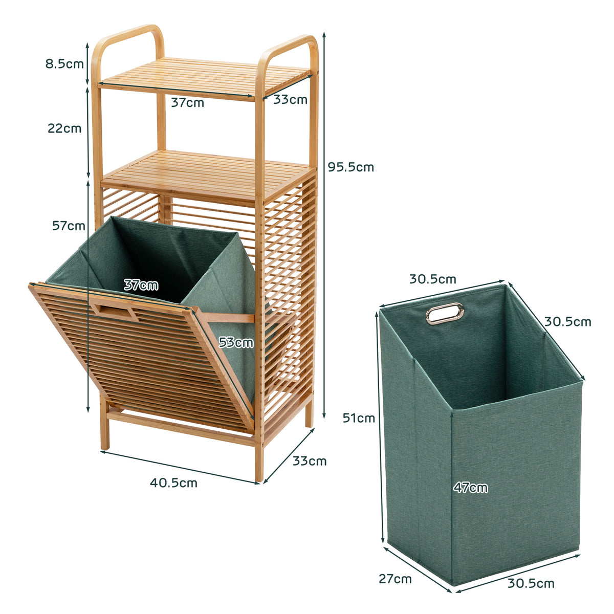 Wäschekorb, Wäschekorb Regal, Badschrank mit Wäschekorb, Ausklappbarer Wäschekorb, Wäschekorb mit Ablage, Costway, 6