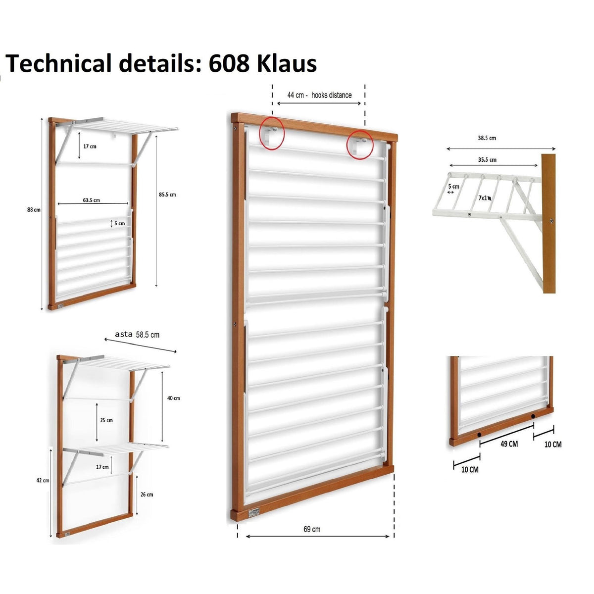 Wäscheständer Platzsparend, Wäscheständer für Heizkörper, Klappbar, ARIT KLAUS, Buchenholz, 9