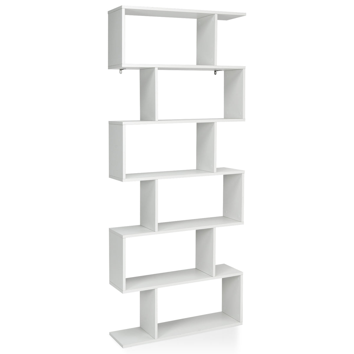 Bücherregal, Bücherregal mit 6 Ebenen, S-Form Standregal, Aufbewahrungsregal, Holz, Farbwahl-Weiß, Costway, 1