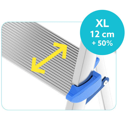 Trittleiter 3 Stufen, Klappleiter Alu, Extragroßer Stufe 12cm, Stufenleiter, mit Ablageschale, Max. Belastbar 150kg, Aluminium, Colombo ATLANTICA - Trittleiter 3 Stufen, 4