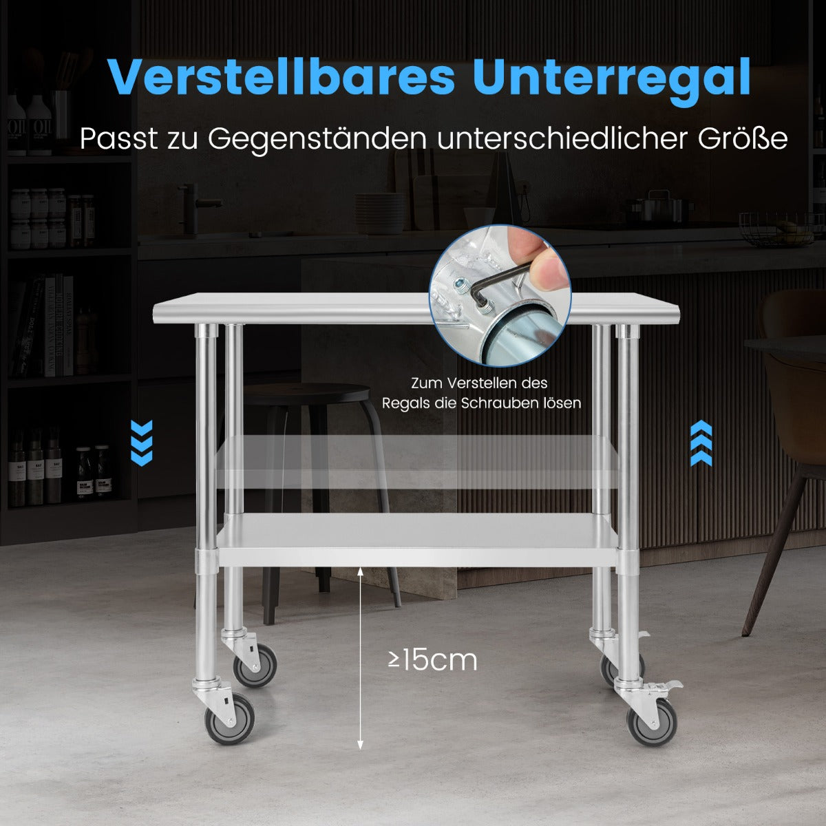 Küchenwagen, Küchenrollwagen, Edelstahltisch Arbeitstisch, Küchentisch, Edelstahl, Silbrig, 91,5 x 61 x 88,5 cm, Costway, 2