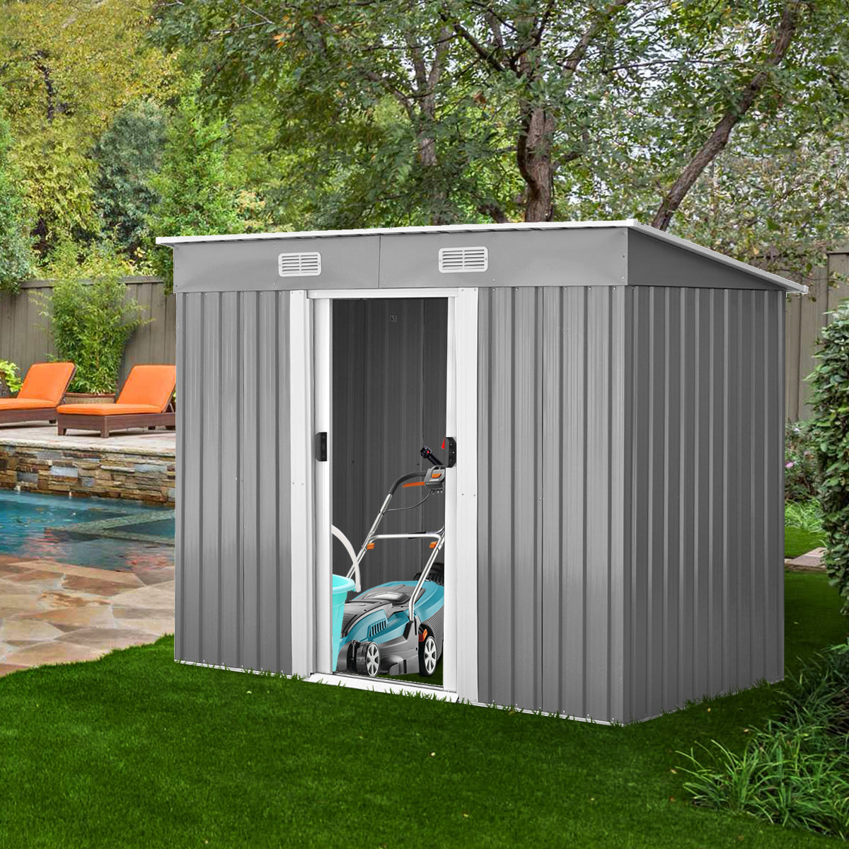 Geräteschuppen, Gartenschrank Wetterfest, Gerätehaus metall,  mit 2 Schiebetüren, Outdoor Schrank, Costway, 2