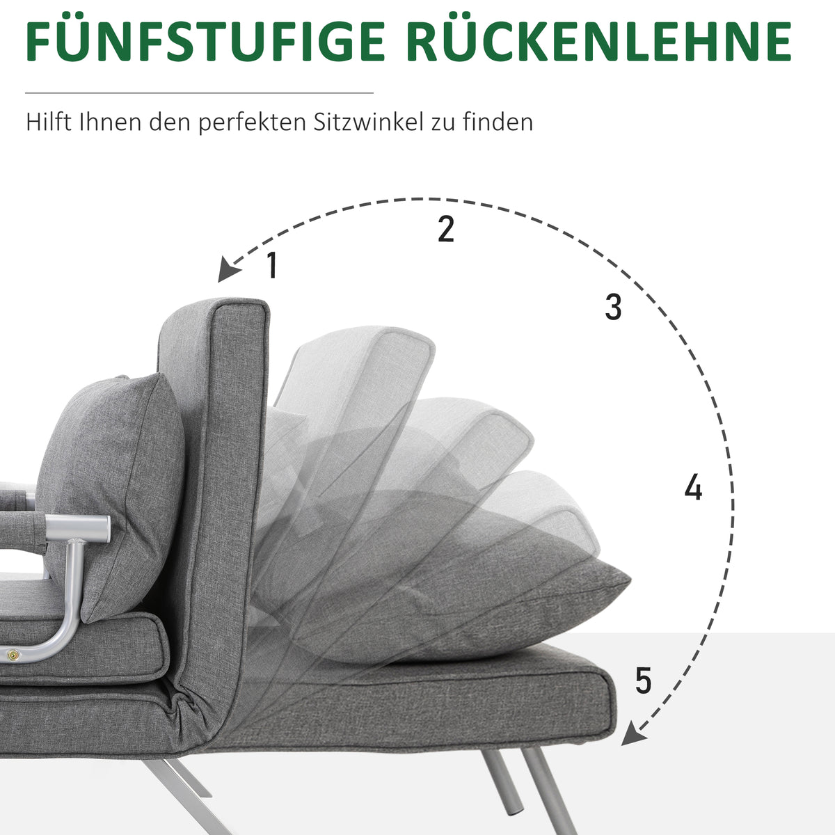 HOMCOM – 3-in-1-Schlafsessel mit 5-fach verstellbarer Rückenlehne und Armlehnen, 65 × 69 × 80 cm, Grau