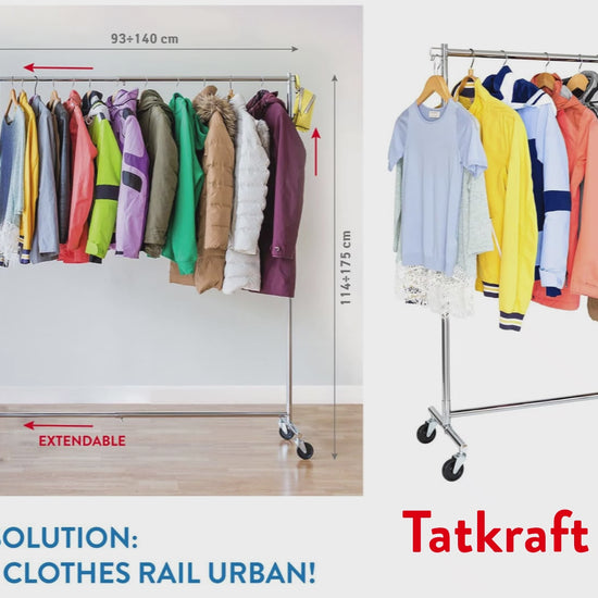 Schwerlast-Kleiderständer, auf Rädern, bis 60 kg, Kleiderständer, Verstellbar Kleiderstange, Tatkraft Urban, v