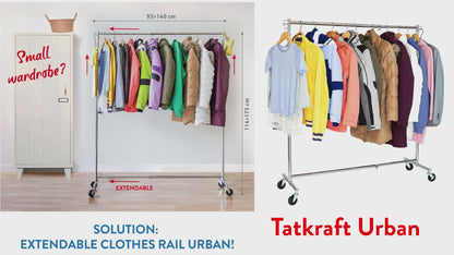 Schwerlast-Kleiderständer, auf Rädern, bis 60 kg, Kleiderständer, Verstellbar Kleiderstange, Tatkraft Urban, v