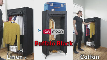 art moon Buffalo Schwerlast Faltschrank mit Rollen, bis 70 kg, Kellerschrank, 75×45×156,5 cm, 2 Ablagen, Stoffschrank Stabil, Stahl, Schwarz