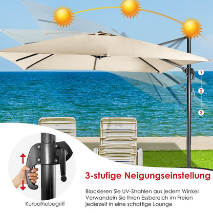 Sonnenschirm Groß, Sonnenschirm 3m, Sonnenschirm mit Ständer, Sonnenschirm balkon, Beige, Costway, 3