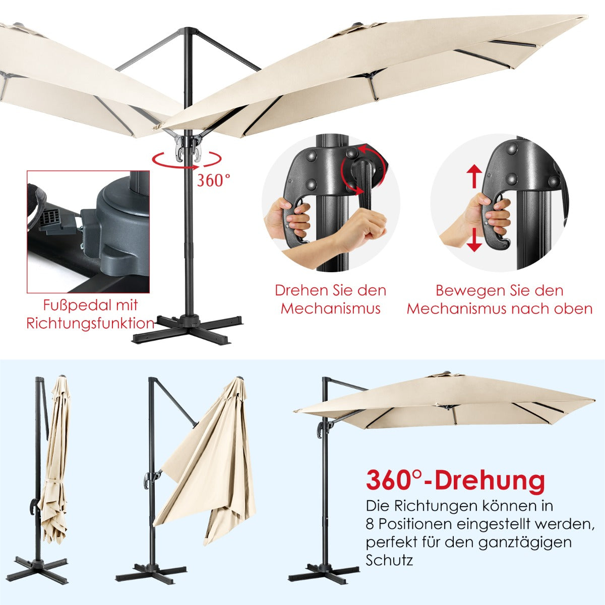 Sonnenschirm Groß, Sonnenschirm 3m, Sonnenschirm mit Ständer, Sonnenschirm balkon, Beige, Costway, 